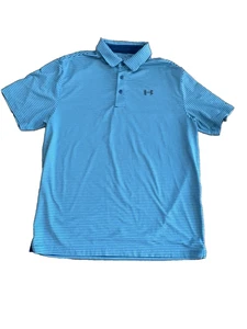Under Armour Herren Heat Gear Large Poloshirt blau gestreift Shirt Logo Männer Kragen - Bild 1 von 9