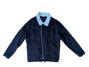 Saint Morta Denim Sherpa Lined Collared Trucker Jacket Size Large Black Coat - Picture 1 of 24