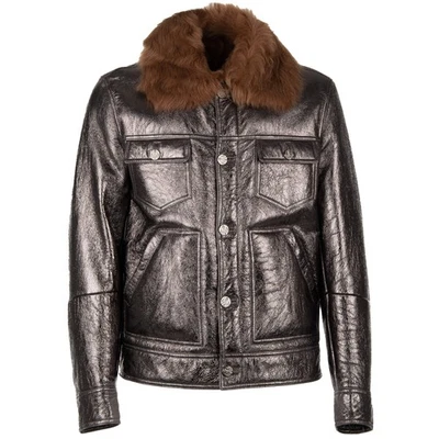 DOLCE & GABBANA 5.500$ Metallic Nappa Leather Jacket w. Fur Lining Silver - Image 1 of 4