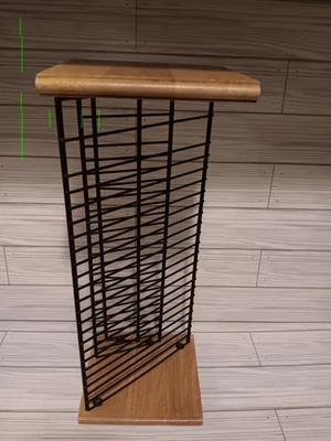 "Soporte para torre de CD de madera y alambre vintage con capacidad para 25 CD almacenamiento multimedia de 16"" de alto" Foto 1 de 4