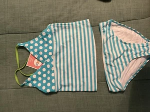Circo Girls Size XL 14-16 Blue White Stripe Spaghetti Strap Swimsuit - Picture 1 of 5