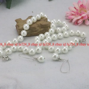 "Set Collana Orecchini Bracciale Orecchini Bracciale Conchiglia Conchiglia 10 mm Bianco Mare del Sud 20"" - Foto 1 di 12