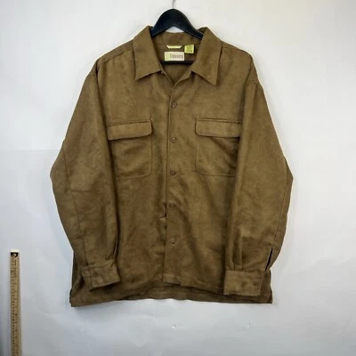 Cubavera Shirt Adult Large L/S Brown Faux Suede Polyester Button Up Men A86 - Image 1 of 4