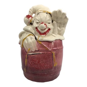 Vintage McCoy Clown Cookie Jar Pink Barrel Waving Smiling Ceramic Circus Scary - Picture 1 of 24