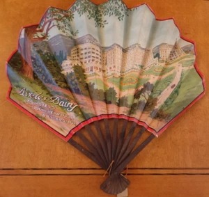 rare French Advertising Fan Aix-les-Bains, view of 3 Hotels and grounds VG+ - Picture 1 of 6