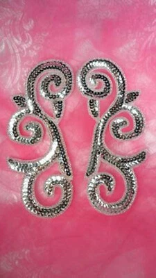 Apliques Espejo Par Plata Cuentas Pergamino Diseñador Lentejuelas Parche 6.5" JB239X Foto 1 de 2