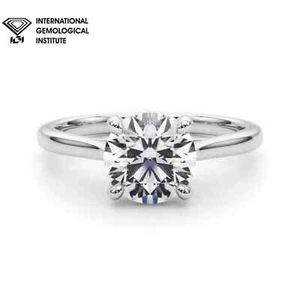 Lab Grown 2 Cts E VS1 IGI Certified Diamond Solitaire Engagement Ring 14k Gold - Picture 1 of 32