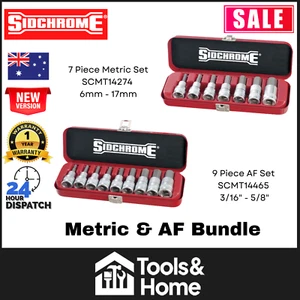 Sidchrome 7 Piece Metric + 9 Piece AF 1/2” Drive Hex Allen key Socket Set - Picture 1 of 2