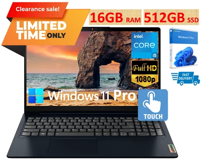 2024 Lenovo Ideapad Laptop 15.6" FHD Touch Intel i5 16GB RAM & 512GB Win 11 Pro - Image 1 of 4