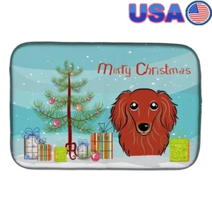 Christmas Dachshund Dish Drying Mat Decorative Kitchen Accessory Holiday Decor - Picture 1 of 7