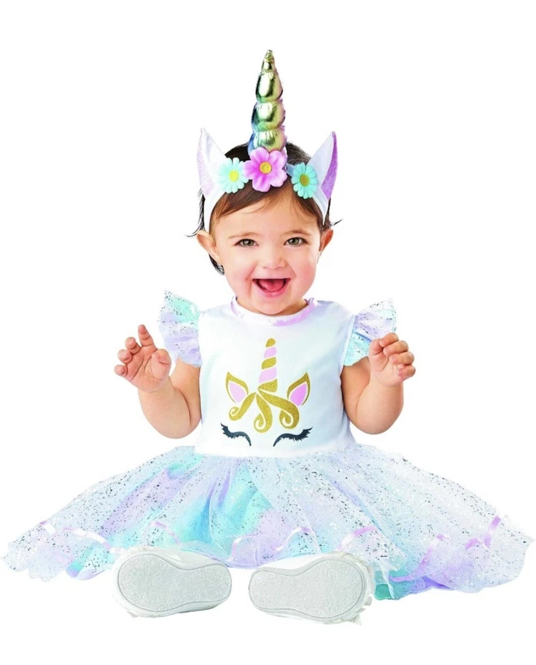 Infant Girls Rainbow Glitter Unicorn Dress Costume Baby Halloween Costume 12-18 - Image 1 of 4