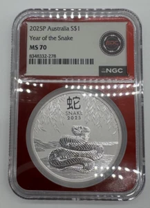 2025P Australia .9999 Silver Lunar Year of the Snake NGC MS70 1oz $1 Coin First - Picture 1 of 8