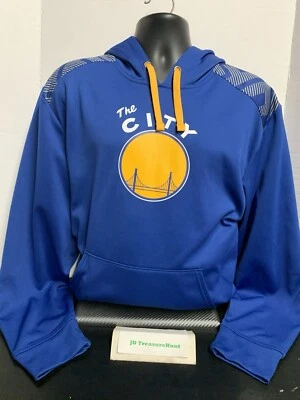 Majestic NBA Hardwood Classics Blue Golden State Warriors The City Hoodie Sz L - Image 1 of 4