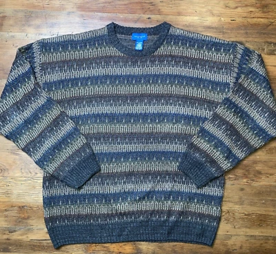 Vintage TOWNCRAFT Mens 2Xlt 90s Grandpa Dad Geometric Stripe Crewneck Sweater - Image 1 of 4