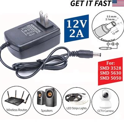 Adaptador de fuente de alimentación AC 100-240V a DC 12V 2A para tira de luz LED 24W Foto 1 de 4