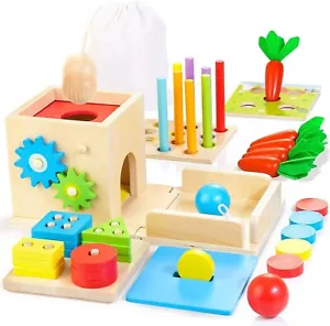 8 in 1 Wooden Sorting and Stacking Toy Set Montessori Wooden Activity Cube 12m+ - Picture 1 of 14