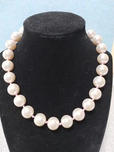 About 12 mm Faux Glass Pearls with Pink Handknotting Choker Collar Necklace - Picture 1 of 7
