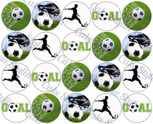 20 x Soccer Theme Edible Cupcake Toppers Wafer Paper Football Cake Sports 3.5cm - Picture 1 of 1