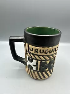 Taza de café Uruguay tallada a mano taza de té negra marrón verde interior 4,5" de alto - Imagen 1 de 8