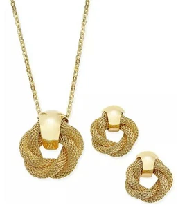 Gold-Tone Twisted Knot Pendant Necklace and Earrings Set - Picture 1 of 3