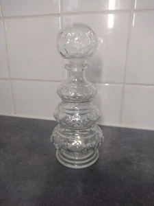 Vintage durchsichtig Depose Dekanter Geist Flasche Grübchen runder Stopfen 9" abgestuft Weihnachten - Bild 1 von 8