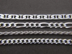 Real 925 Sterling Silver  Chain Necklace Figaro Cuban Curb Rope Mariner - Picture 1 of 6