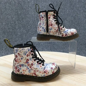 Dr. Martens Stiefel Jugend 7 Brooklee Combat weißes Leder mit Blumenmuster Schnürung - Bild 1 von 16