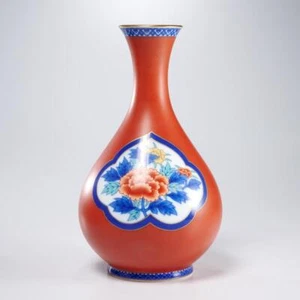Japanese Vintage Imari Rust Red Blue Chrysanthemum Seal Koransha Gourd Vase 11"h - Picture 1 of 5