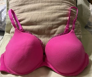 Victoria Secret 38C bra women's Lined Demi Cotton Lingerie Pink Lace Ruffle Trim - Picture 1 of 6