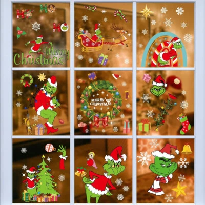 Grinch Christmas Window Stickers 8 Sheets Merry Christmas Window Clings Stickers - Image 1 of 4