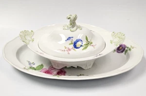 RARA Meissen grande porta rotonda con coperchio + vassoio 19" piatto fiori, fine XIX secolo - Foto 1 di 24