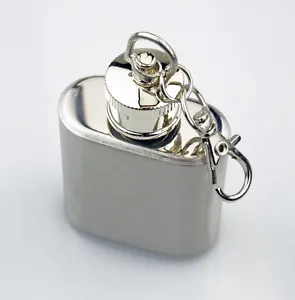 Stainless Steel Key Chain 1 Ounce Flask Screw-On Cap Liquor Fuel Survival Kit - Picture 1 of 6