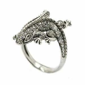 Lizard Women Ring Silver 925 with Zircon Gemstones - Picture 1 of 10