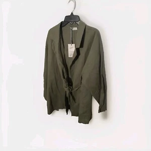 Lara G Military Green Linen Tie Cardigan Made in Italy Size L ~ New With Tags - Picture 1 of 3