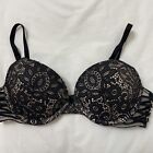 Victorias Secret Very Sexy Push-up Bra 34B Black Floral Lace Strappy Side