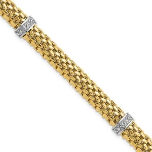 14K Solid Two Tone Gold Diamond Popcorn Mesh Tennis Bracelet - Picture 1 of 12
