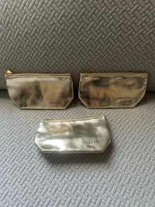 NAKERY Beauty LOT OF 3  Metallic Gold Cosmetic Makeup Zipper Bag Pouch nwot - Picture 1 of 2