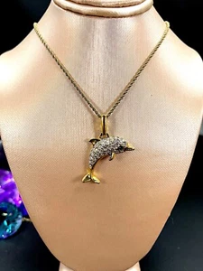  SWAROVSKI 18K GP CHAIN NECKLACE CRYSTAL RHINESTONE UNSIGNED DOLPHIN PENDANT - Picture 1 of 6