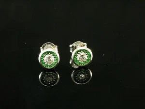585 Gold Ohrstecker Weissgold 1 PAAR rund mit Zirkonia smaragd und klar - Bild 1 von 4