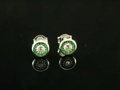 585 Gold Ohrstecker Weissgold 1 PAAR rund mit Zirkonia smaragd und klar - Bild 1 von 4