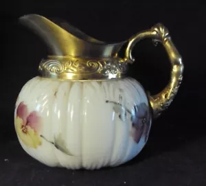 Mount Washington colonial Creamer pansies opal glass handpainted - Picture 1 of 8