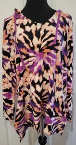 LuLaRoe Eliza Long Sleeve Shirt Fright Club Hoodie Size 2XL Tie-Dye Print NWT - Picture 1 of 4