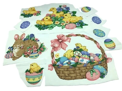 EASTER APPLIQUES Set of Vintage Bunnies Ducks Easter Basket & Eggs 100% cotton - Image 1 of 4