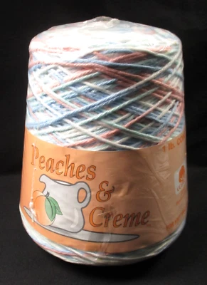 1 Pound Cone Peaches & Cream Cotton Yarn -Shaded Pastels - Coral/White/Aqua/Blue - Image 1 of 4