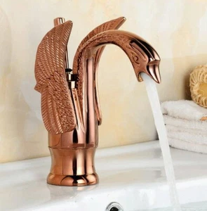 Badezimmer Messing Roségold Schwan Wasserhahn Waschbecken Wasserhahn Warm- und Kaltwassermischer Wasserhahn - Bild 1 von 5