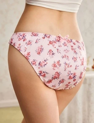 Mujer Floral Rosa Sensación Sedosa Bragas Satén Bragas Arco Ropa Interior Sissy CD TV Foto 1 de 4