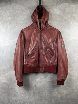 Belstaff Etiqueta Dorada Cuero Sudadera con Capucha Chaqueta Borgoña Hecha en Italia De Colección Talla 44 Foto 1 de 4