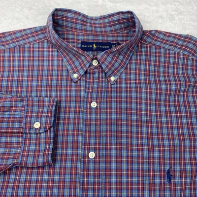 Ralph Lauren Shirt Mens 2XB Big Burgundy/Blue Plaid Long Sleeves - Image 1 of 4