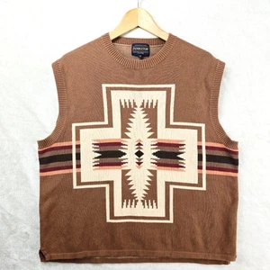 Pendleton Sweater Vest Mens Medium Brown Cotton Aztec Western - Picture 1 of 8