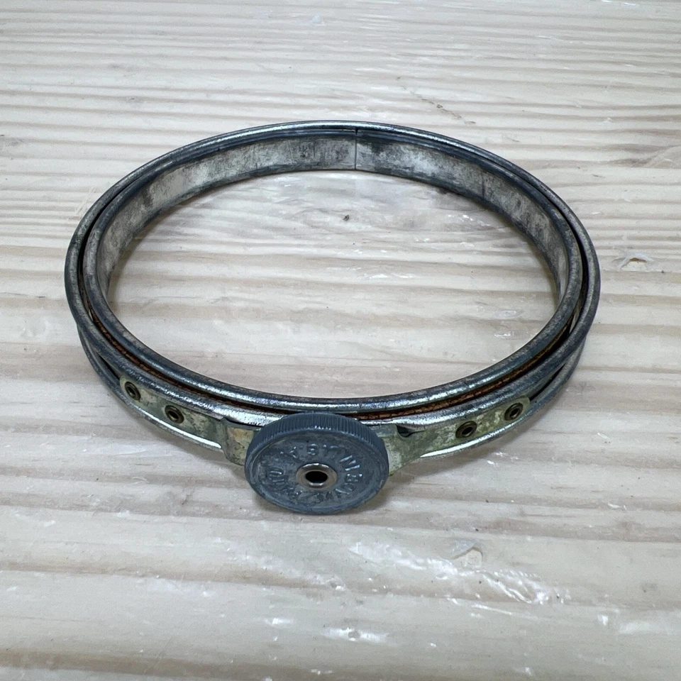 4" Vintage Round Wheel Tension Cork Lined Metal Embroidery Hoop Made in USA - Image 1 of 4